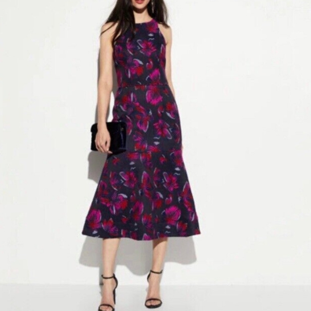 New J S Collections Jacquard Mermaid Midi Floral Dress Size 12